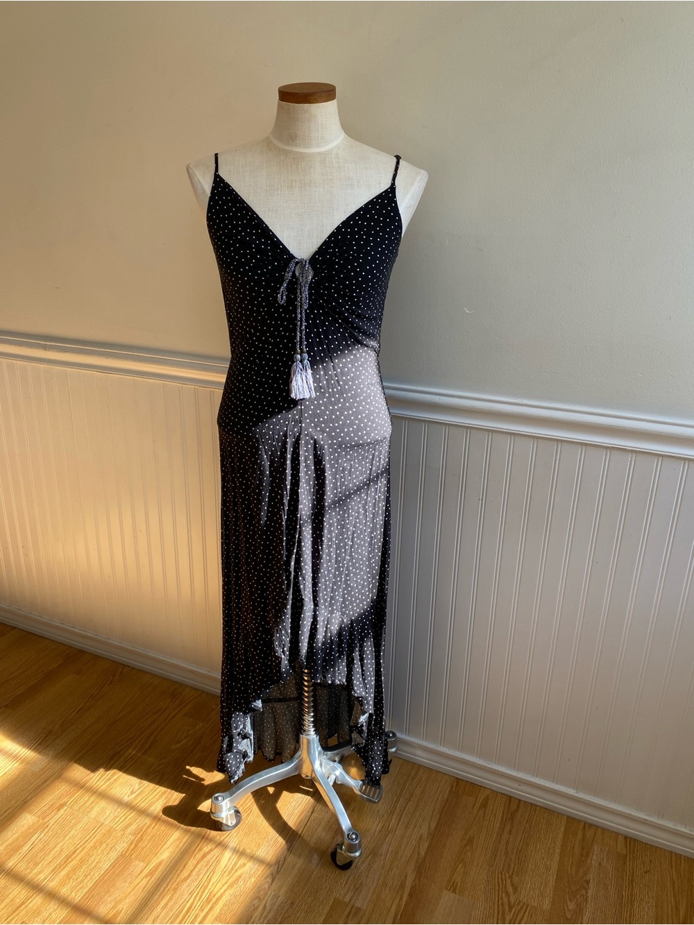 5 for $25! Xhilaration Black Polka Dot Spaghetti Strap Maxi Dress